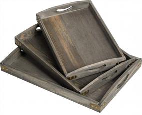 img 4 attached to VERGOODR Country Rustic Wood Nesting Dinning Breakfast Serving Trays With Wood Handles, Set Of 3,Can Put Food, Fruit, Plates (Rock Grey)