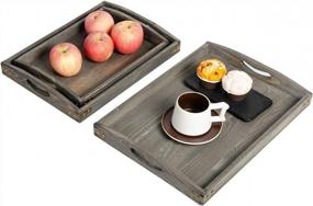img 1 attached to VERGOODR Country Rustic Wood Nesting Dinning Breakfast Serving Trays With Wood Handles, Set Of 3,Can Put Food, Fruit, Plates (Rock Grey)