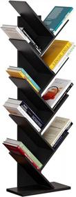 img 4 attached to Geometric Tree Bookshelf Organizer: 9-Shelf MDF Storage Rack For Books, CDs, And Albums - Holds Up To 5Kgs Per Shelf (Black)