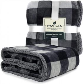 img 3 attached to 🏠 PAVILIA Winter Cabin Sherpa Blanket Throw - Flannel Fleece Christmas Plaid Holiday Blanket Gift - Plush, Soft, Warm, Cozy, Reversible Microfiber Throw - 50x60 Grey