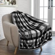🏠 pavilia winter cabin sherpa blanket throw - flannel fleece christmas plaid holiday blanket gift - plush, soft, warm, cozy, reversible microfiber throw - 50x60 grey logo