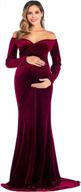 fitted velvet maternity gown for photoshoots: oqc off shoulder long sleeve half circle maxi dress logo