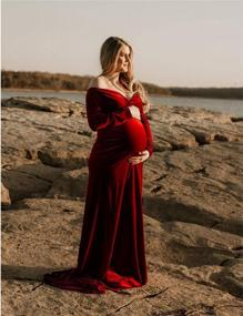 img 1 attached to Fitted Velvet Maternity Gown For Photoshoots: OQC Off Shoulder Long Sleeve Half Circle Maxi Dress