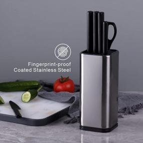 img 3 attached to Universal Knife Block Holder, Fingerprint-Proof Coated Stainless Steel, Modern Design With Scissors-Slot, Compact For Easy Storage, By Kitchendao