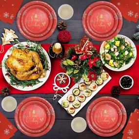 img 1 attached to 120 PCS Disposable Christmas Party Plates & Napkins - Serve 30 Guests, MERRY CHRISTMAS Dinnerware Set With Snowflakes Patterns For New Year Events