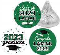 class of 2023 graduation party favor stickers - personalized labels for decorations - 180 green labels for grad celebration logo