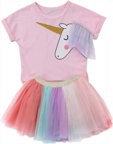 img 4 attached to Colorful Tutu Lace Skirts With Baby Girl Unicorn T-Shirt Top - Summer Fashion Outfits For Kids