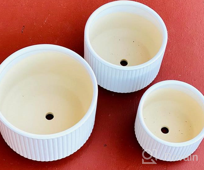 img 1 attached to Ceramic Plant Pots Set Of 3 - Large Planter Sizes 9.3, 8, 6.7 Inches For Indoor/Outdoor Garden Plants With Drainage Holes - Modern White Cylinder Planter For Home Decor From LE TAUCI review by Craig Pham