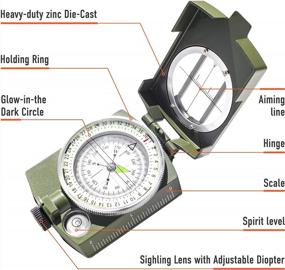 img 1 attached to Lensatic Military Compass For Hiking - Tritium Compass Military Grade Style Camping Backpacking Tactical Army Compass Survival Navigation TurnOnSport Waterproof Sighting Compass With Pouch