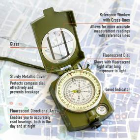 img 2 attached to Lensatic Military Compass For Hiking - Tritium Compass Military Grade Style Camping Backpacking Tactical Army Compass Survival Navigation TurnOnSport Waterproof Sighting Compass With Pouch