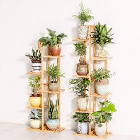 img 1 attached to 🌿 Bamboo 5-Tier Potted Plant Stand Rack - Multiple Flower Pot Holder Shelf - Indoor Outdoor Planter Display Shelving Unit for Patio, Garden, Corner, Balcony, Living Room