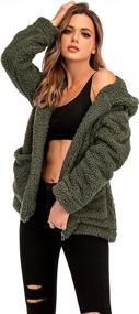 img 3 attached to Women'S Winter Hooded Fleece Jacket - Lapel, Zipper & Shearling Lining