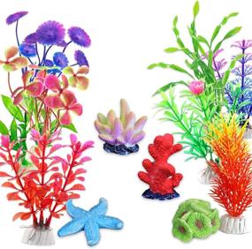 img 1 attached to 🐠 Повысьте качество своей аквариумной среды с помощью пластиковых растений OrgMemory - набор из 12 ярких кораллов и декоративных орнаментов для аквариума.