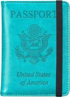 lake blue herriat leather passport holder cover case with rfid blocking for travel wallets - men & women logo