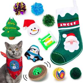 img 4 attached to Подарочный набор из 12 рождественских игрушек для кошек - AWOOF Pet Toys For Kitten + Bandana!