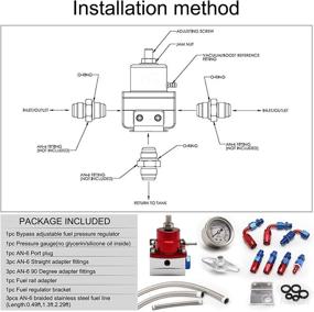 img 2 attached to 🔧 Efficient Aluminum EFI Fuel Pressure Regulator Kit with 0-100psi Gauge - AN6-6AN Fuel Line Hose Connectors - Blue & Red