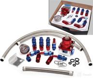 🔧 efficient aluminum efi fuel pressure regulator kit with 0-100psi gauge - an6-6an fuel line hose connectors - blue & red логотип