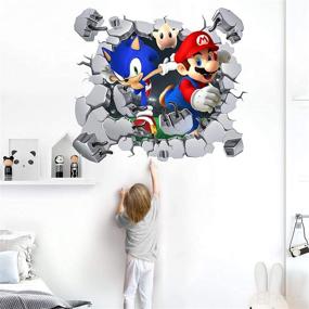 img 2 attached to 📚 BookMods Coll Super Mario &amp; Sonic Wall Stickers - Vinyl Murals for Baby Boys, Girls, Kids Room, Nursery - Removable, Break Through The Wall - Mural Decor