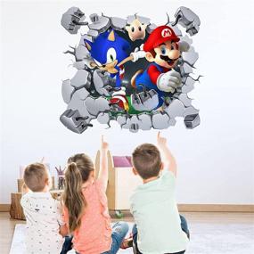 img 4 attached to 📚 BookMods Coll Super Mario &amp; Sonic Wall Stickers - Vinyl Murals for Baby Boys, Girls, Kids Room, Nursery - Removable, Break Through The Wall - Mural Decor