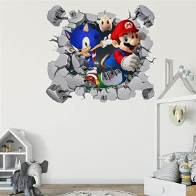 img 1 attached to 📚 BookMods Coll Super Mario &amp; Sonic Wall Stickers - Vinyl Murals for Baby Boys, Girls, Kids Room, Nursery - Removable, Break Through The Wall - Mural Decor