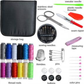 img 3 attached to 🧵 Complete Sewing Kit with 12 Color Threads, Scissors, Needles, and More - Perfect for Travel, Emergencies, and Family Repairs