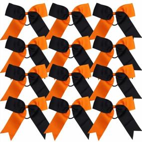 img 3 attached to Get Your Cheer On With 12 Jumbo Orange And Black Cheerleading Bows Plus Ponytail Holders