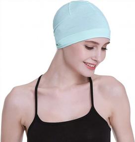 img 2 attached to Lightweight Chemo Sleep Hats Night Beanie Cap For Man Women Cancer Patients Green Lack With Blue