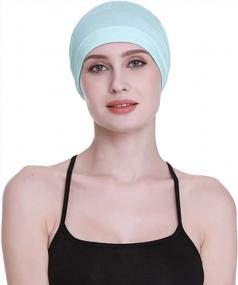 img 3 attached to Легкая шапка для сна для химиотерапии, ночная шапка-бини для мужчин, женщин, больных раком, зеленая, с синей