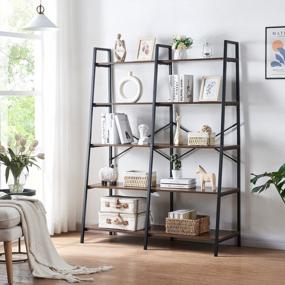 img 1 attached to Stylish And Sturdy 5-Tier Industrial Bookshelf For Home And Office By HOMBAZAAR