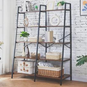 img 3 attached to Stylish And Sturdy 5-Tier Industrial Bookshelf For Home And Office By HOMBAZAAR
