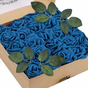 img 3 attached to 50Pcs Artificial Flowers Roses Real Touch Fake Roses For DIY Wedding Bouquets Bridal Shower Party Home Decorations(Blue )