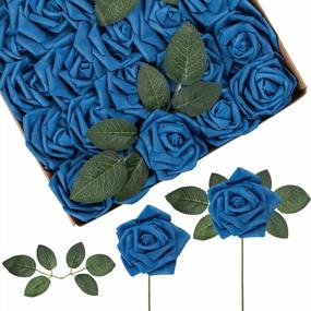 img 4 attached to 50Pcs Artificial Flowers Roses Real Touch Fake Roses For DIY Wedding Bouquets Bridal Shower Party Home Decorations(Blue )