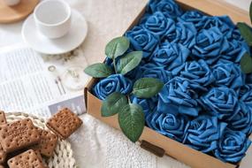 img 2 attached to 50Pcs Artificial Flowers Roses Real Touch Fake Roses For DIY Wedding Bouquets Bridal Shower Party Home Decorations(Blue )