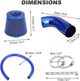 img 3 attached to 🚓 Patrol 3" Cold Air Intake Pipe Kit - Universal Aluminum Induction Pipe with Filter (Blue) for Enhanced Air Intake