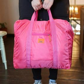 img 1 attached to Красная непромокаемая складная дорожная сумка-дафл, легкая сумка для ручной клади, багажная сумка Weekender, ночная сумка для женщин и мужчин