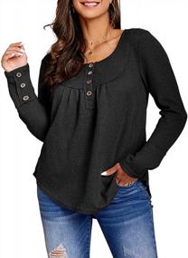 img 3 attached to Womens Waffle Knit Long Sleeve Tunic Tops Plus Size Button Up Loose Casual Henley Shirts