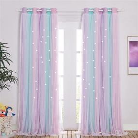 img 4 attached to 👶 NICETOWN Baby Room Decor: Versatile Styling Options with Romantic Star Cut Blackout Drapes for Birthday Party - Blue, Purple, Pink (W52 x L84)