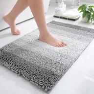 plush chenille bathroom rug mat - soft, thick & absorbent non-slip bath mats for shower and tub - machine washable luxury shaggy bath rugs - 20x32 inches - grey logo