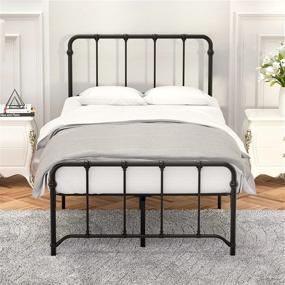 img 1 attached to IDEALHOUSE Metal Bed Frame Twin Size, 12 Inch Platform Bed With Vintage Headboard And Footboard Sturdy Premium Steel Slat Support