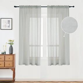 img 4 attached to Maxmill Faux Linen Semi-Sheer Curtains With Textured Slub, Rod Pocket Voile Drapes For Living Room, Bedroom, Dining Room, Solid Light Grey Color, 54 X 63 Inches, 2 Panel Set