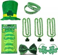 9 pack st patrick's day accessory set irish party favor supplies shamrock top hat and beard/shamrock necklaces/bow tie/eyeglass/rubber wristbands for party,parade or celebration logo