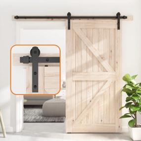 img 4 attached to Upgrade Your Space With SKYSEN 7FT Single Sliding Barn Door Hardware Kit - Smooth, Quiet & Easy To Install | Available In 4FT-13FT Lengths - 1/4” Thick Material - Black (I Shape)