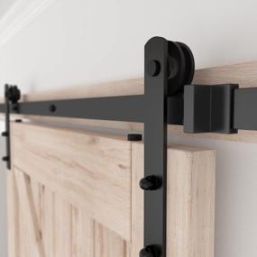 img 2 attached to Upgrade Your Space With SKYSEN 7FT Single Sliding Barn Door Hardware Kit - Smooth, Quiet & Easy To Install | Available In 4FT-13FT Lengths - 1/4” Thick Material - Black (I Shape)