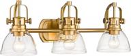 zeyu 3-light 24-дюймовый золотой светильник для туалетного столика - современный прозрачный стеклянный абажур над зеркалом для ванной комнаты, zy50b-3w bg логотип