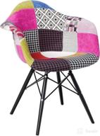 🪑 2xhome mid century modern arm chair with black wooden legs, patchwork upholstery logo