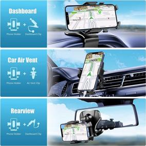 img 2 attached to 📱 Car Phone Mount with 1200 Degree Rotation, Dashboard &amp; Air Vent Holder [Multi-Angle][Never Blocking] for iPhone Samsung &amp; All Smartphones - Sight-Friendly Design (Black)