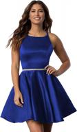 women's satin scoop neck open-back homecoming dress short evening party gown with pockets logo