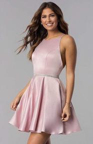 img 3 attached to Women'S Satin Scoop Neck Open-Back Homecoming Dress Short Evening Party Gown With Pockets