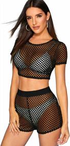 img 4 attached to Sassy & Comfortable: SweatyRocks Women'S Fishnet Crop Top & Shorts Outfit Set