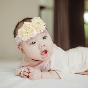 img 2 attached to 🌸 Adorable Ever Fairy Chiffon Lace Flower Baby Girls Turban Headband with Pearl Accent – A Delicate Head Wrap for Your Little Princess